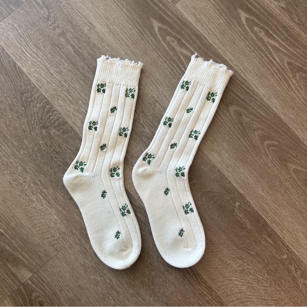 SHUSHU/TONG White Floral Wool Socks